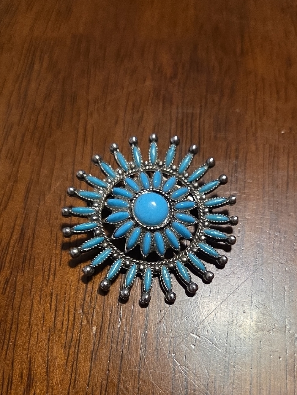Vintage Turquoise Sunburst Statement Brooch